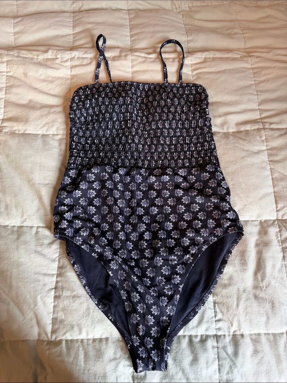 Old Navy Black Floral Smocked One-Piece Swimsuit